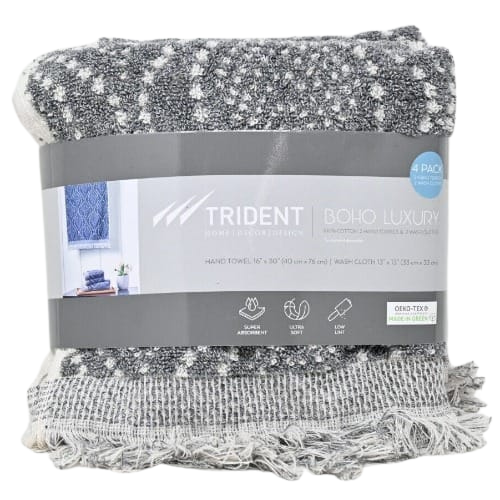 Trident Boho Hand Towel And Wash Cloth - Fringe Towel Set - Grey. Home Office Garden | HOG-HomeOfficeGarden | online marketplace