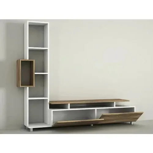 Tulip Tv Unit - up to 60inches - White-Walnut. @HOG - Home Office Garden Online Marketplace
