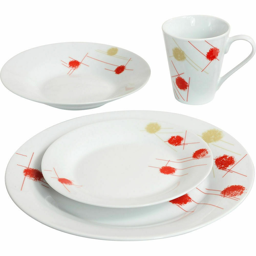 Prima Houseware Dinner Set With Red & Creme Dot Design 16 Piece Home Office Garden | HOG-HomeOfficeGarden | online marketplace