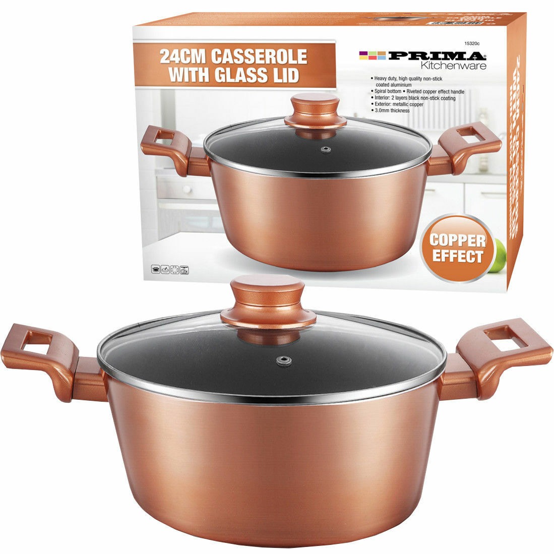 Prima 26cm Non Stick Stockpot With Glass Lid And Copper Effect Home Office Garden | HOG-HomeOfficeGarden | online marketplace