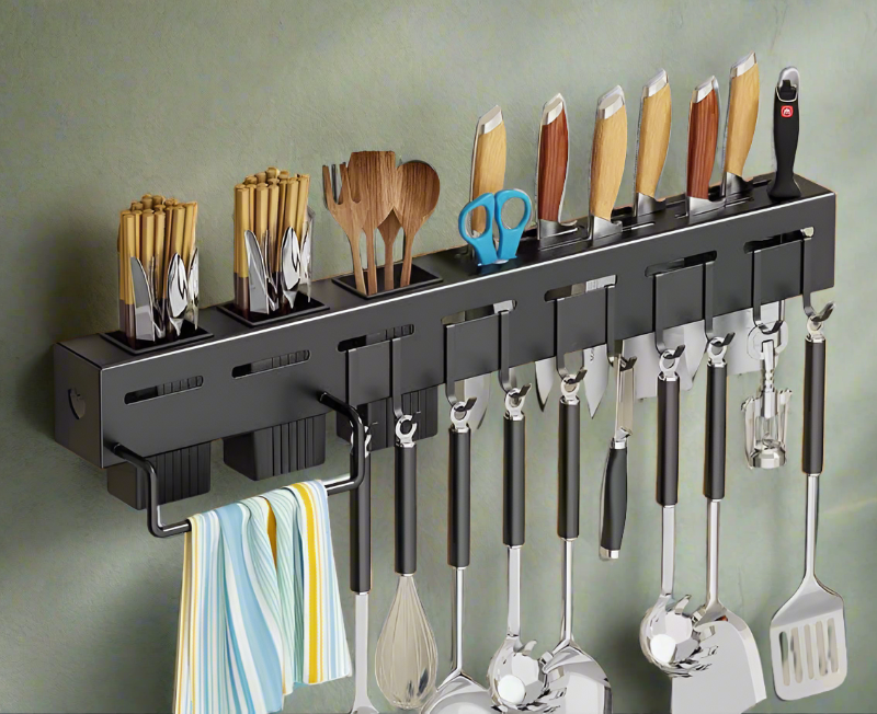 Wall Mounted Knife Cutlery Holder Kitchen Rack With Hooks Home Office Garden