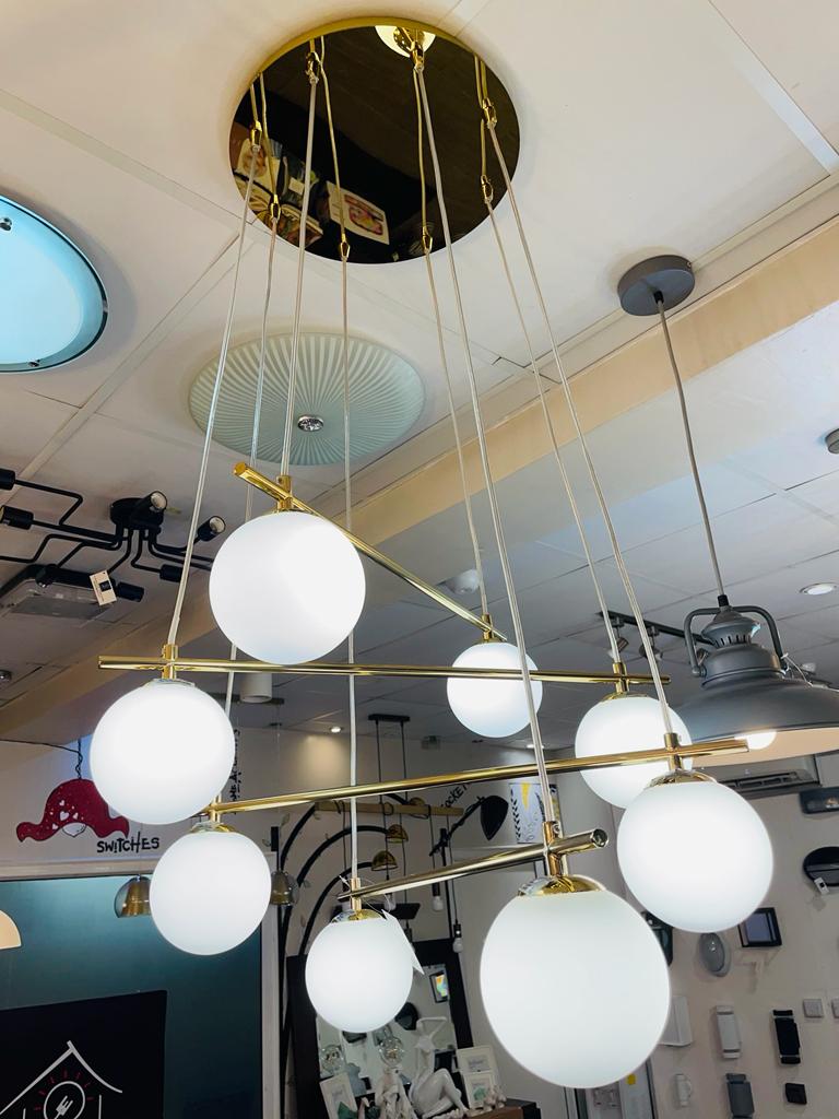 Kriss Kross Opal Ball 8 Light Pendant with Gold Frame. Home Office Garden | HOG-HomeOfficeGarden | online marketplace