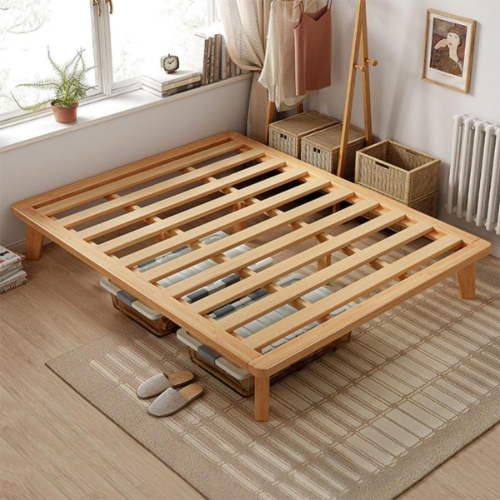 Wooden Slatted Bed Frame with Natural Finish and Raised Support Base 6ft x 4.5ft