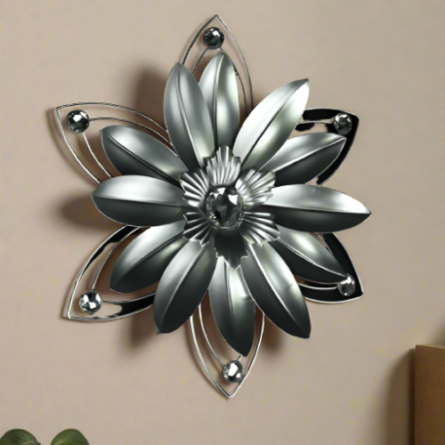 Jeweled 3d Metal Art Flower Wall Sculpture - Set Of 3