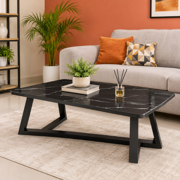 Faux Marble Centre Table – Black