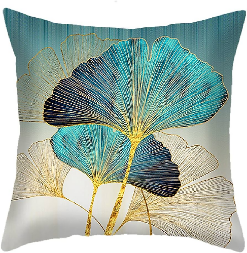 Throw Pillow Plant Leaves - 18 x 18 Inch Teal Pillow