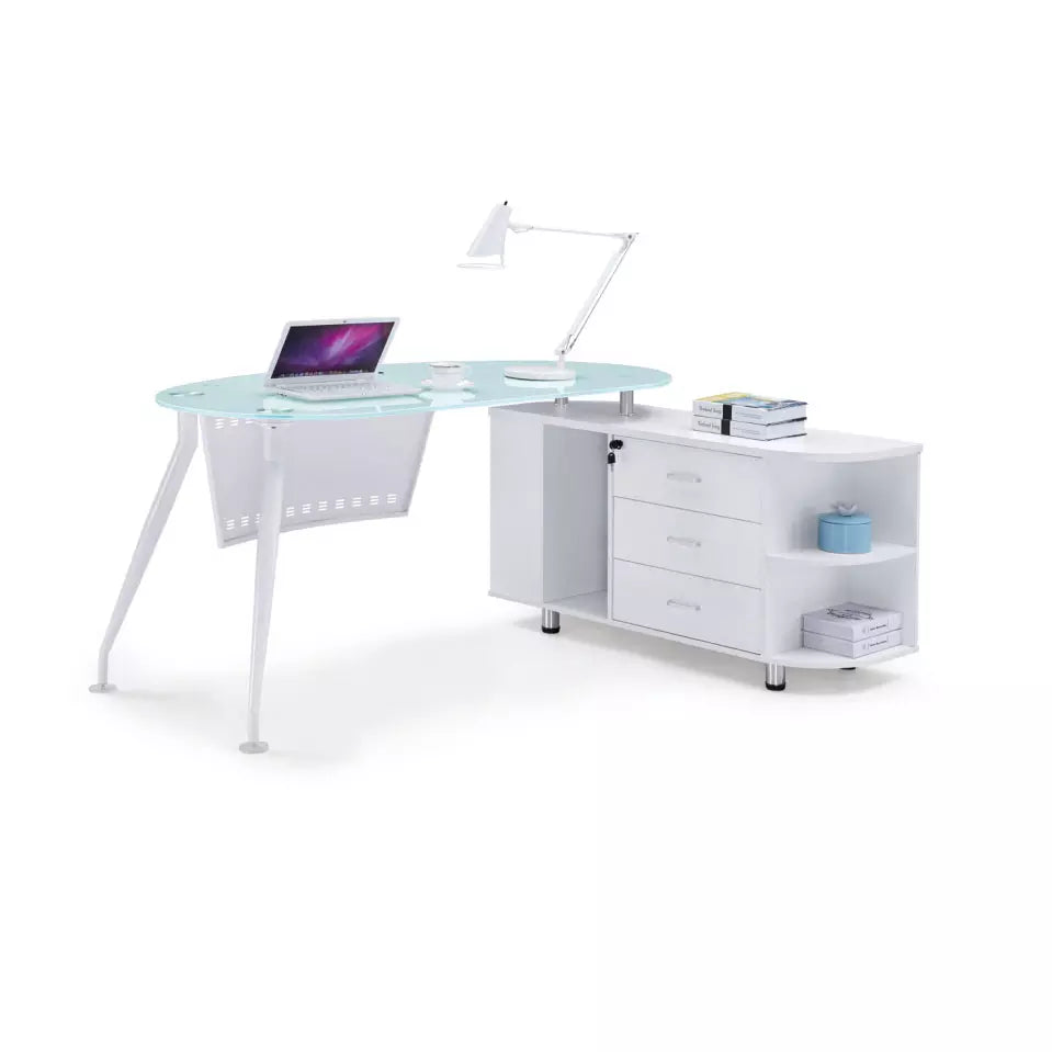1.6 Metre Glass Top Office Desk-White