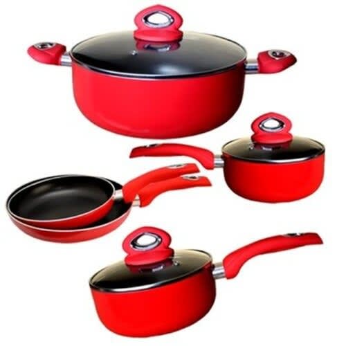 Linsan 8 Piece Aluminum Non-stick Premium Cookware Set With Spiral Bottom - Red Home Office Garden | HOG-HomeOfficeGarden | online marketplace