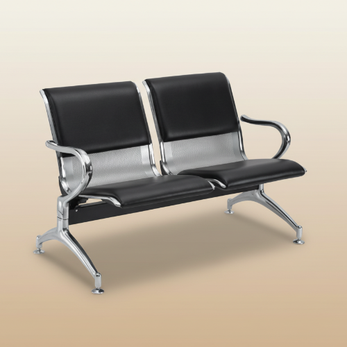 2-Seater Airport Metal Reception Bench Padded-Black Home Office Garden | HOG-HomeOfficeGarden | HOG-Home.Office.Garden