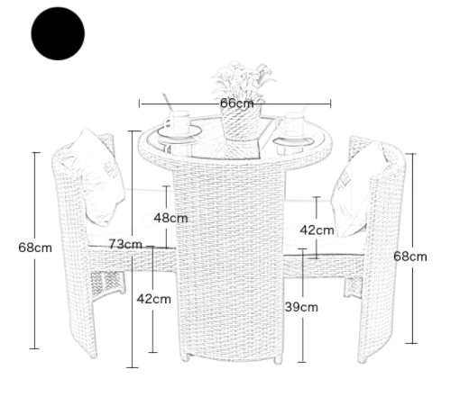 2 Seater Shaggy Round  Compact Rattan Bistro Furniture Set Home Office Garden | HOG-HomeOfficeGarden | HOG-Home.Office.Garden