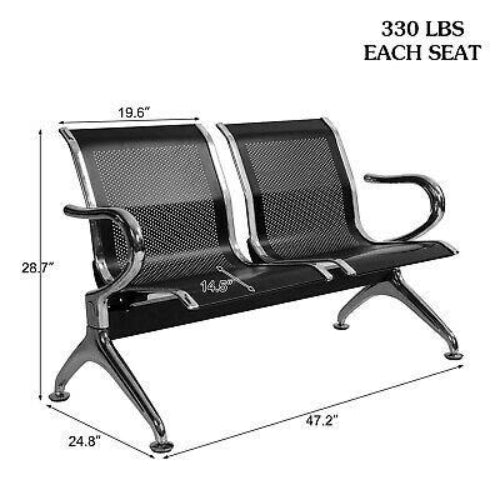 2 Seater Reception Metal Bench - Black. @HOG - Home Office Garden Online Marketplace