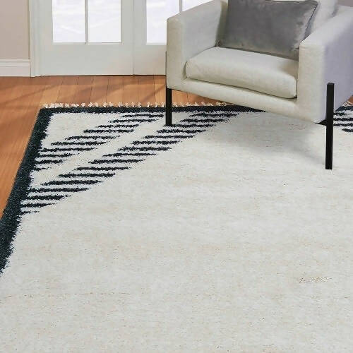 Zurich Shag Rug With Fringe ''Lenola Ivory Charcoal'' - 7ft 10in X 10ft