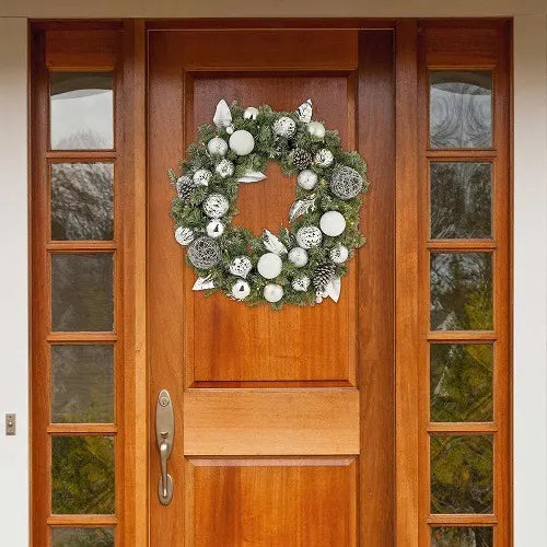 32'' Pre-lit Decorated Wreath With Sliver Ornaments |HOG-Home. Office. Garden online marketplace
