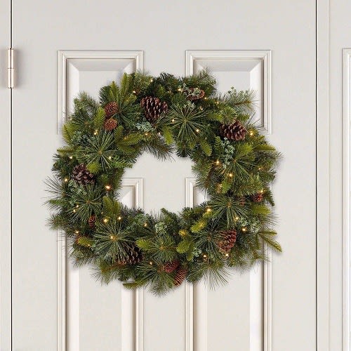 Costco Artificial Mixed Greenery Christmas Wreath With 50 LED Lights, 32" - 81cm