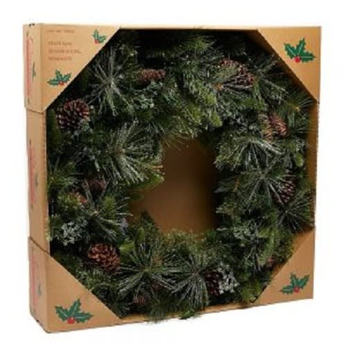 Costco Artificial Mixed Greenery Wreath Kirsimeti Tare da Fitilar LED 50, 32" - 81cm