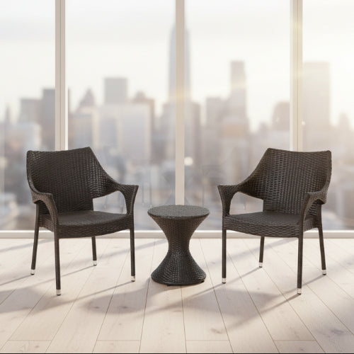 3 Piece Rattan Chat Set with Stacking Chairs and Hourglass Side Table. @HOG - Home Office Garden Online Marketplace