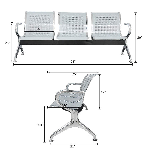 3 Seater Reception Metal Bench - Blue @HOG - Home Office Garden Online Marketplace