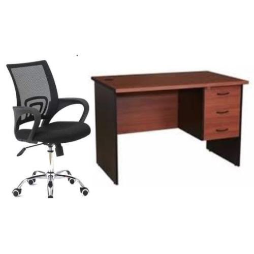 4 feet Office Table with 3 Drawers-Cherry-BLKL +Vigor Chair Home Office Garden | HOG-HomeOfficeGarden | HOG-Home.Office.Garden