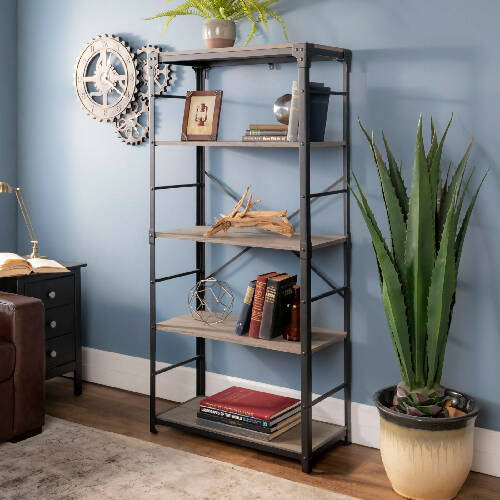 Walker Edison Angle Iron Urban Industrial Bookshelf - Driftwood Home Office Garden online furniture marketplace