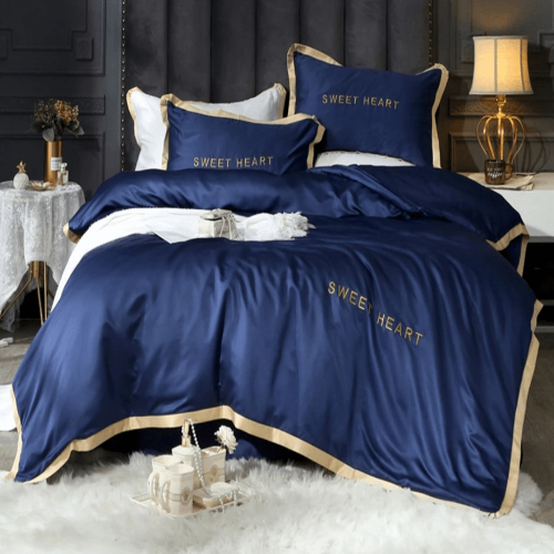 8 Luxury Blue America Cotton Embroidery Bedding Set Duvet Cover @HOG - Home Office Garden Online Marketplace