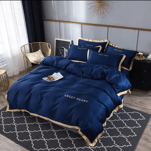 8 Luxury Navy Blue America Cotton Embroidery Bedding Set Duvet Cover @HOG - Home Office Garden Online Marketplace