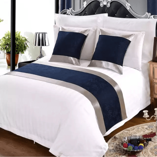 8 Snow White 100% America Cotton Bedding Set with (NAVY BLUE) Bed Runner @HOG - Home Office Garden Online Marketplace