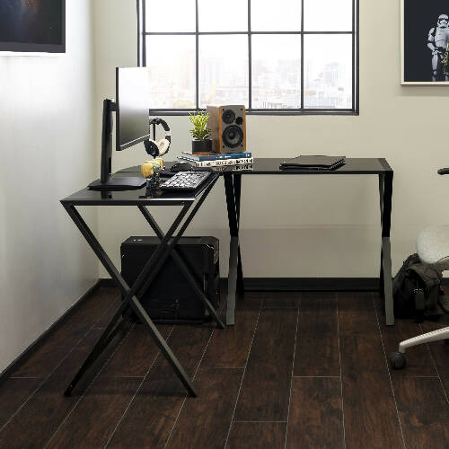 Walker Edison Modern X-Frame Glass & Metal L-Shaped Corner Computer Desk, 51 Inch, Black Home Office Garden furniture online marketplace