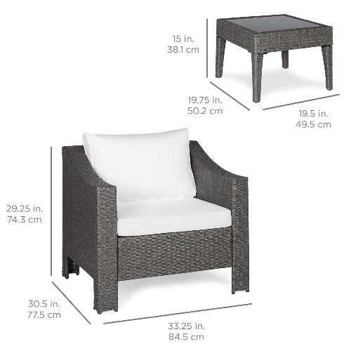 Best Choice Set of 2 Outdoor Wicker Club Patio Accent Chairs W/Side Table. @HOG - Home Office Garden Online Marketplace
