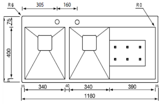 CM 812887dcssp Clark 116x50 2v Sink. @HOG - Home Office Garden Online Marketplace