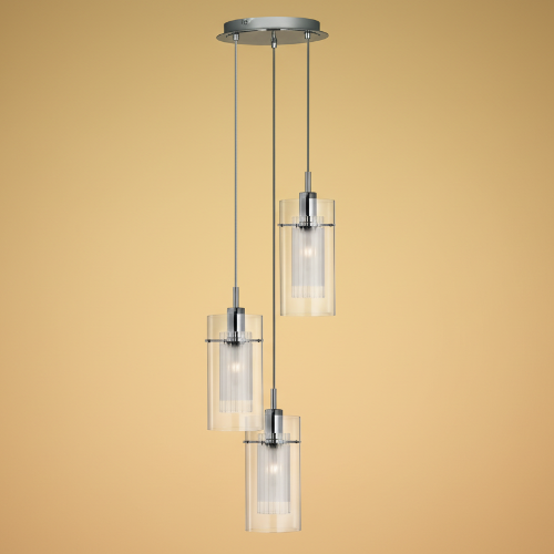 Duo I 3 Light Pendant - Chrome & Double Glass. @HOG - Home Office Garden Online Marketplace
