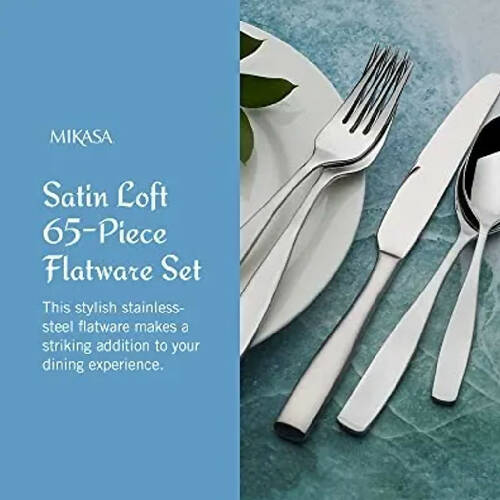 Mikasa Gingko Satin Loft Flatware Ṣeto - Awọn nkan 65 - Iṣẹ Fun 12