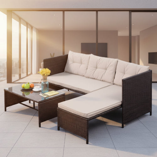 Goplus 3 PCS Rattan Lounge Chaise Cushioned Patio Set. @HOG - Home Office Garden Online Marketplace