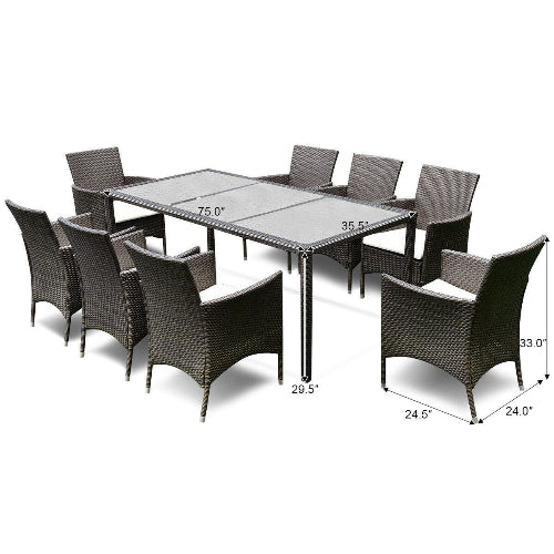 Gymax 9PCS Patio Dining Brown Rattan Table Chairs Cushions Garden Set. @HOG - Home Office Garden Online Marketplace