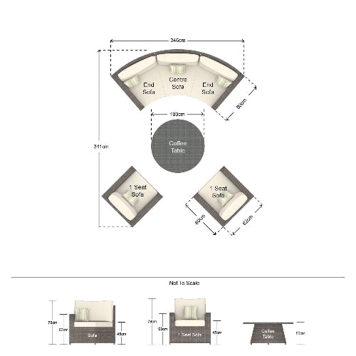 Half Moon Sofa - with Coffee Table & 2 X Sofa Chairs. @HOG - Home Office Garden Online Marketplace