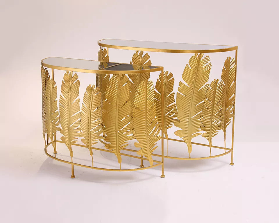 2in1 Gold Tropical Leaf Console Tables