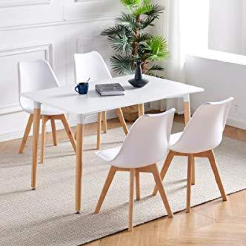 KOSY KOALA White Wood Style Rectangular Wooden Dining Table and 4 Chairs Set @HOG - Home Office Garden Online Marketplace