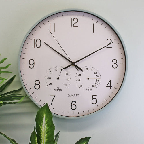Large Green Wall Clock 40cm With Thermometer/Hygrometer @HOG - Home Office Garden Online Marketplace