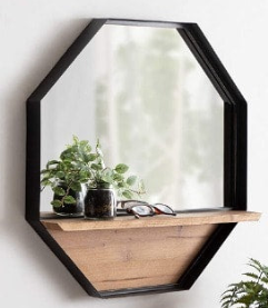 Vintage Rustic Farmhouse Metal And Wood Wall Mirror With Shelf
