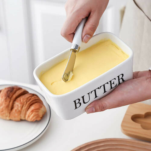 Ceramic Butter Dish with Wooden Lid