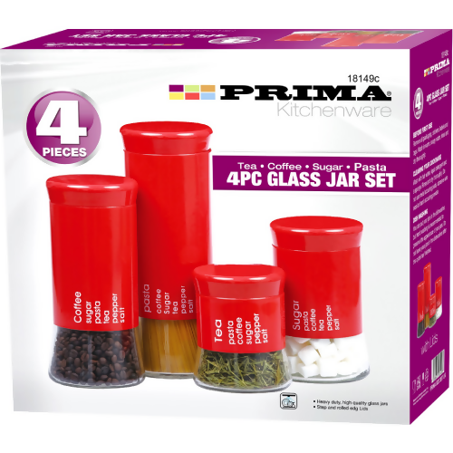 Prima 4pc Glass Jar Set Red