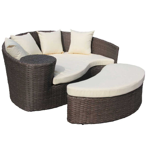 Rattan Curved Day Bed Sofa Footstool Brown. @HOG - Home Office Garden Online Marketplace