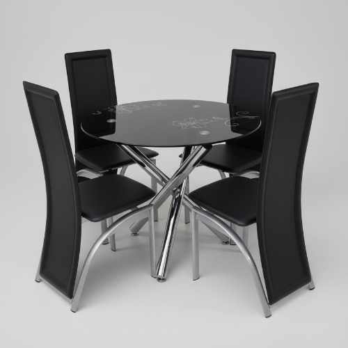 Round Dining Table Black + 4 Chairs @HOG - Home Office Garden Online Marketplace