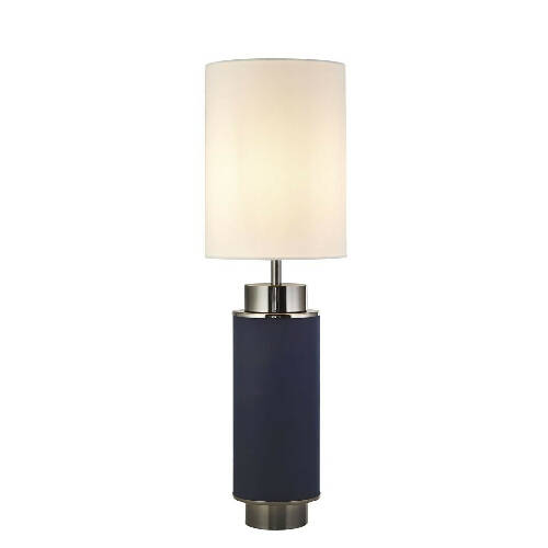 Flask Table Lamp - White Shade Navy Blue Linen with Black Nickel