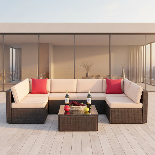 Walnew 7 Pieces Outdoor Rattan Sectional Sofa. @HOG - Home Office Garden Online Marketplace