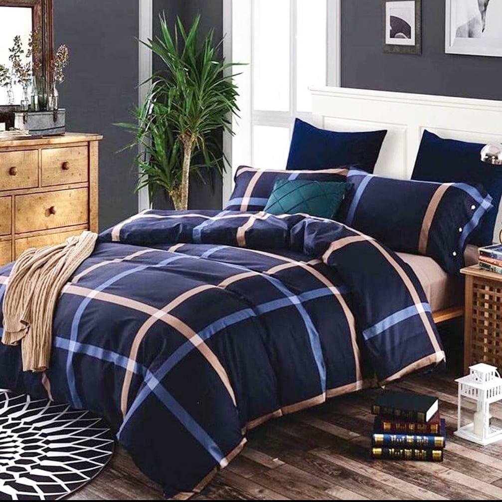 6 PCs Bedding Set with Duvet covers, Bedsheet &  pillow cases( Stripe blue)