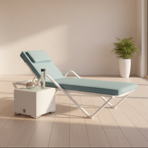 White Single Stackable Sun Lounger with Side Table. @HOG - Home Office Garden Online Marketplace