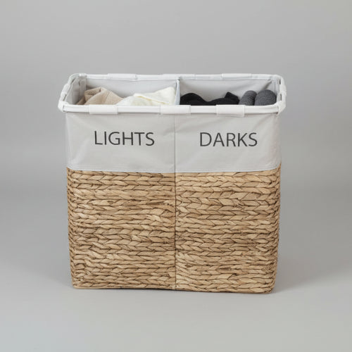 Wicker Print Lights and Darks Laundry Hamper Clothes Storage Bin Two Compartments @HOG - Home Office Garden Online Marketplace