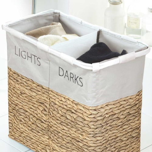 Wicker Print Lights and Darks Laundry Hamper Clothes Storage Bin Two Compartments @HOG - Home Office Garden Online Marketplace