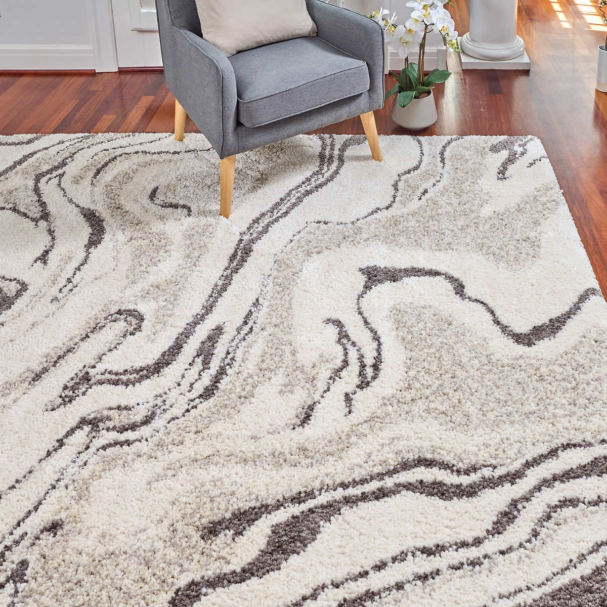 Thomasville Hudson Lush Shag Area Rug - 5ft 3in * 7ft 5in - Micco Grey Cream HOG-Home Office Garden online marketplace.