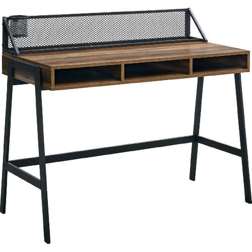 Walker Edison 42" Mesh Black Writing Desk - Dark Walnut Home Office Garden online marketplace.